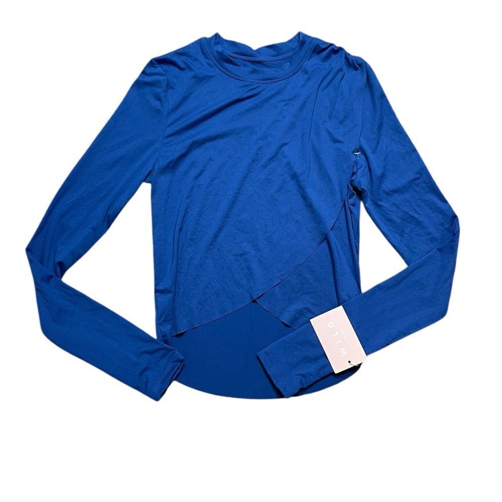 NWT WILO Cross Front Long Sleeve Top Cobalt Blue Size XS